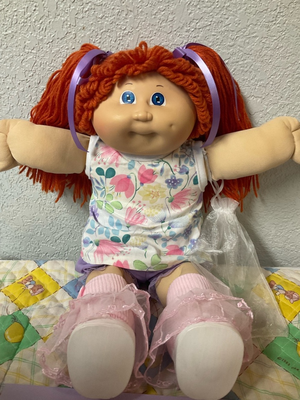 Vintage Cabbage Patch Kid Girl Red Hair Blue Eyes Hong Kong Head Mold #3 1985